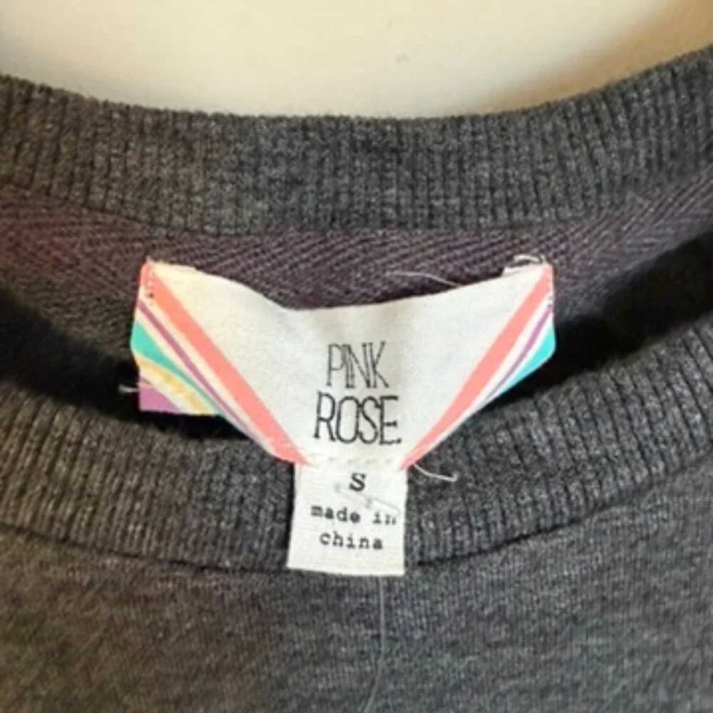 Pink Rose Grey Tie Front Long Sleeve Top | Size S | NWT